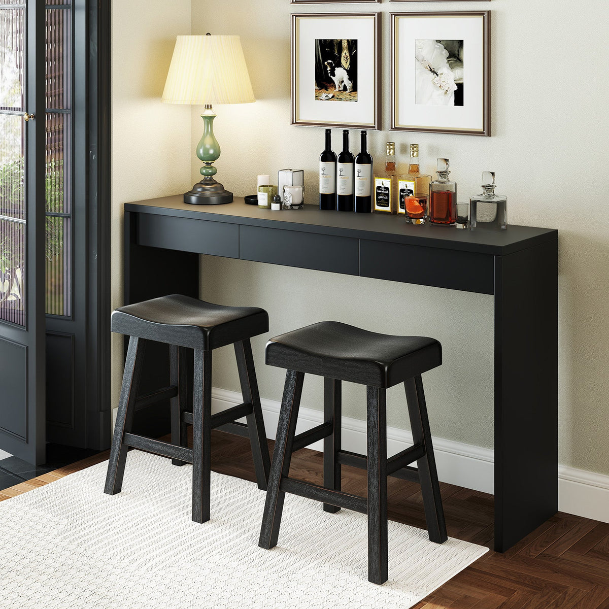24 Inches Counter Height Stools Set of 2 with Footrest for Restaurant Cafe Pub-Black