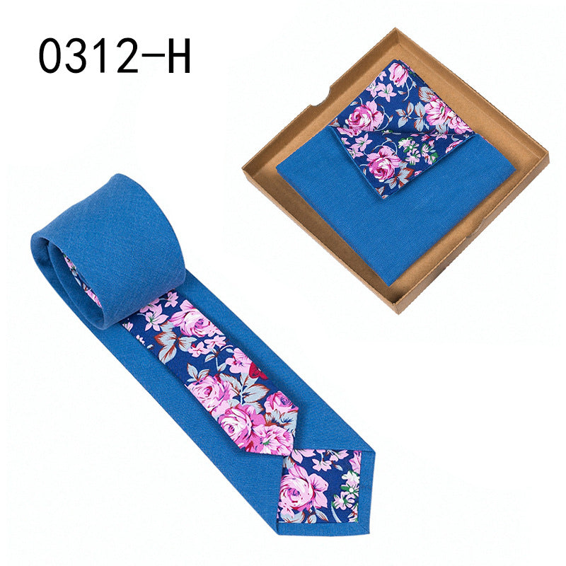 Men's Tie Floral Print Pocket Square Cotton Tie