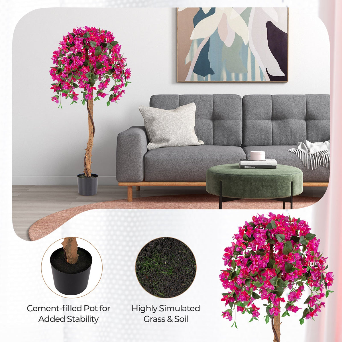 Set of 2 4.5 Feet Artificial Azalea Tree with Cement Pot-Red