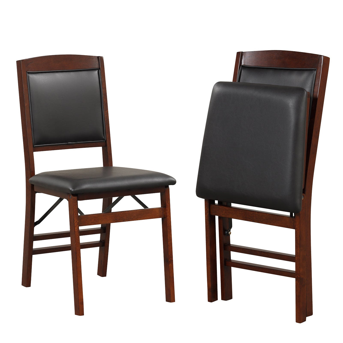Set of 2 Folding Dining Chairs with Padded Seat and High Backrest-Brown