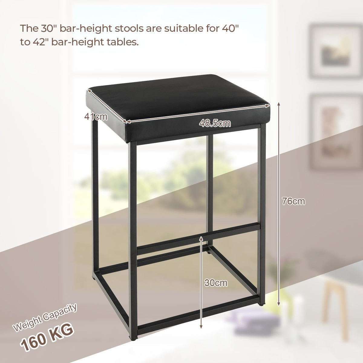 30 Inch Barstools Set of 2 with PU Leather Cover