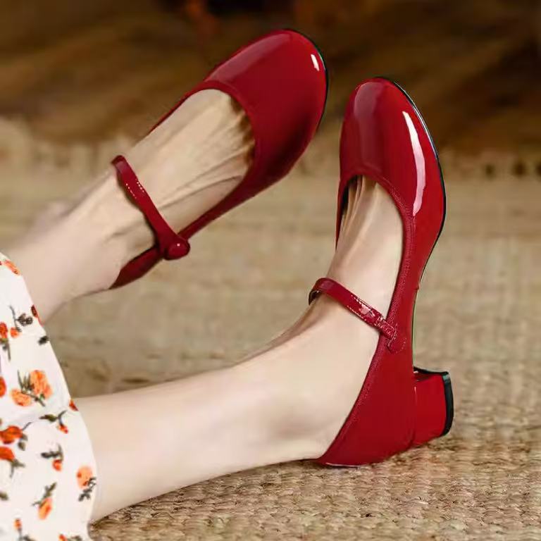 Soft Bottom Elegant French Shoes Chunky Heel Pumps Women