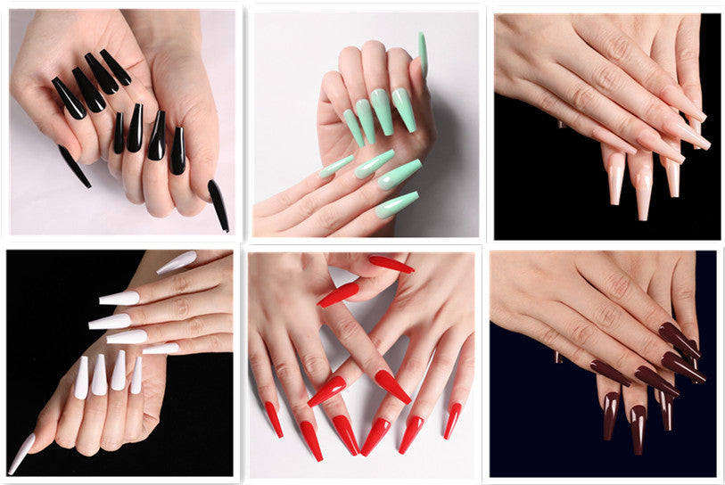 Long Coffin Fake Nails - Variety of Colors Available