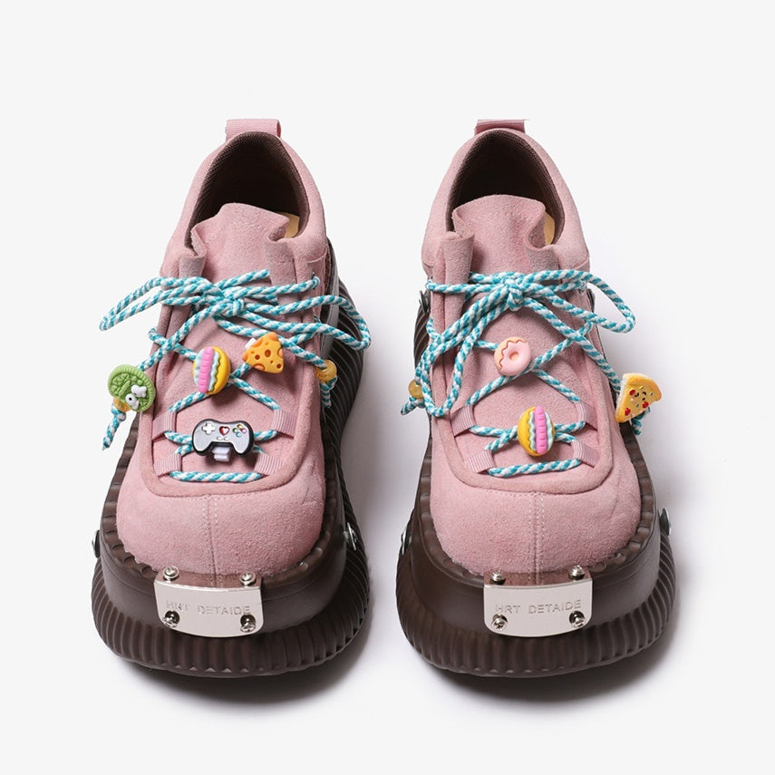 Dopamine Summer Platform Leather Shoes Lace-up Shoes