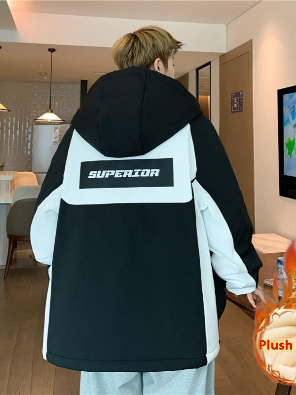 Winter Fleece-lined Clothing Hooded Cotton Coat Jacket