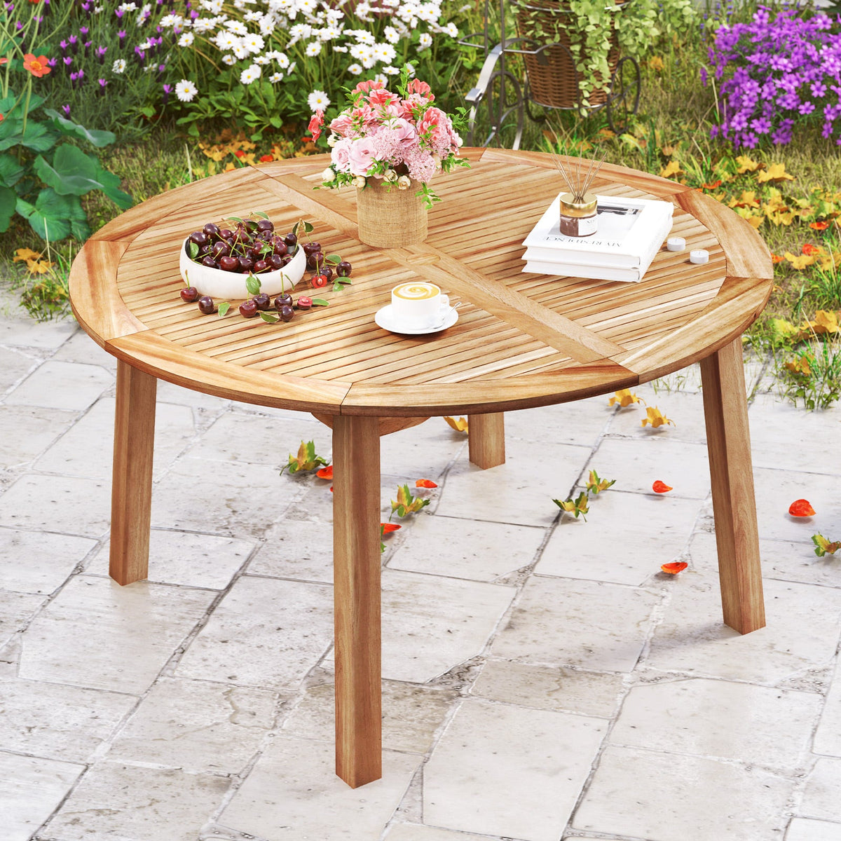 53 Inch Outdoor Acacia Wood Dining Table for 4-6 People