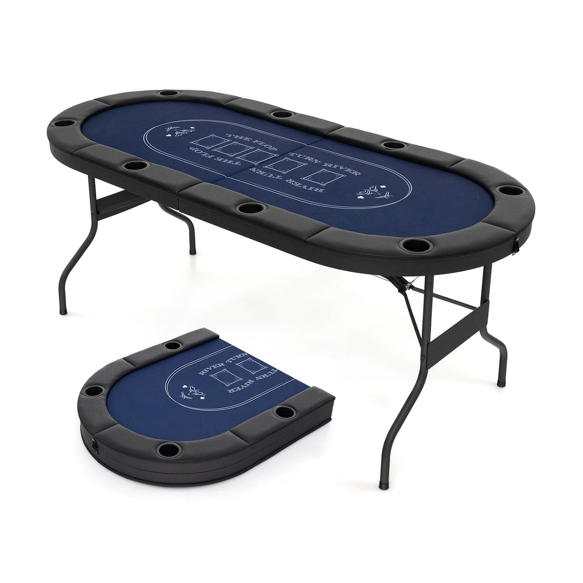 72 Inch Foldable Poker Table for 8 Players Portable Oval Card Board Game Table