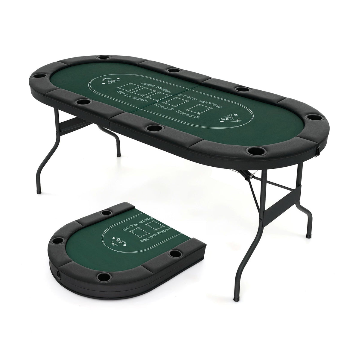 72 Inch Foldable Poker Table for 8 Players Portable Oval Card Board Game Table