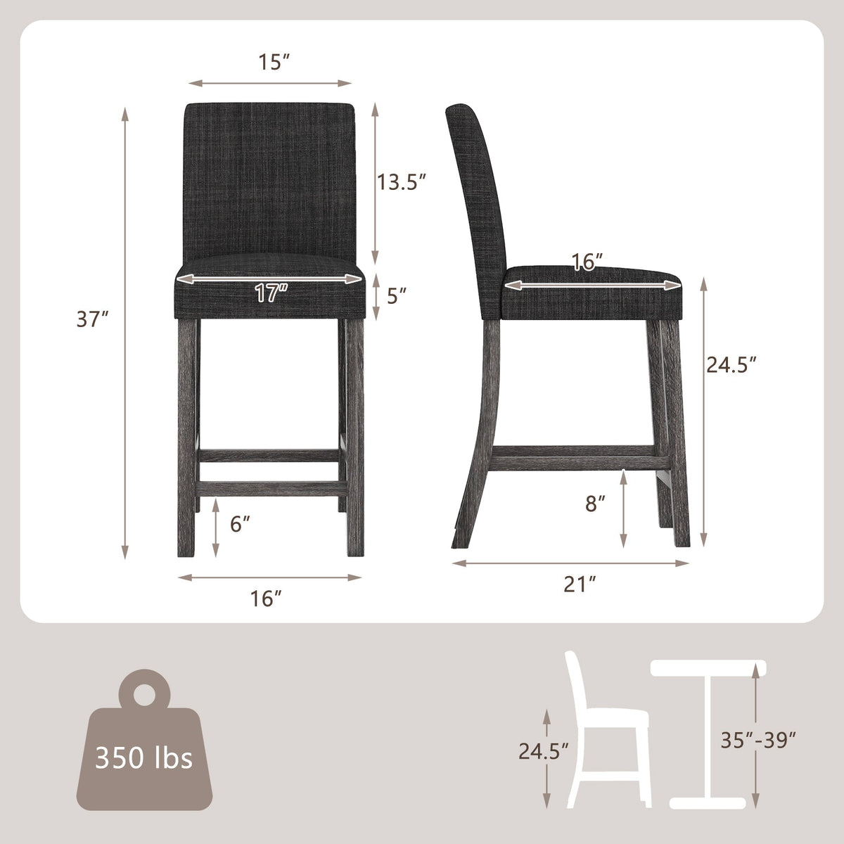 Counter Height Bar Stools Set of 2 with Back and Footrest