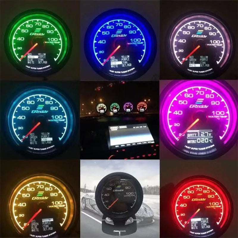 Universal 2.5 Inch 62mm 7 Color LCD Gauge | Water Temp Oil Pressure RPM Tachometer with Sensor MyPetiteCar.com