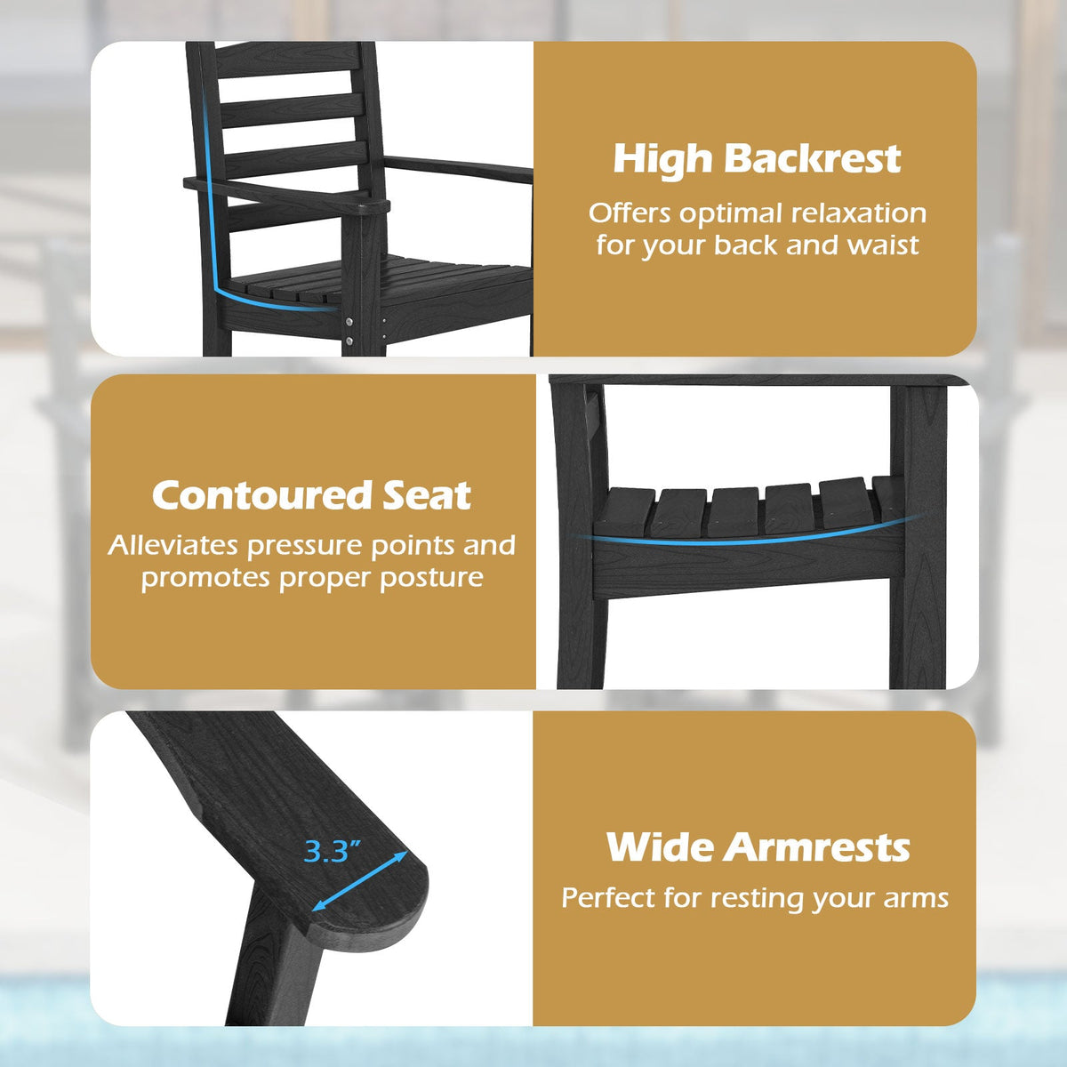 HDPE All Weather Patio Dining Chairs Set of 2 with Wide Armrests