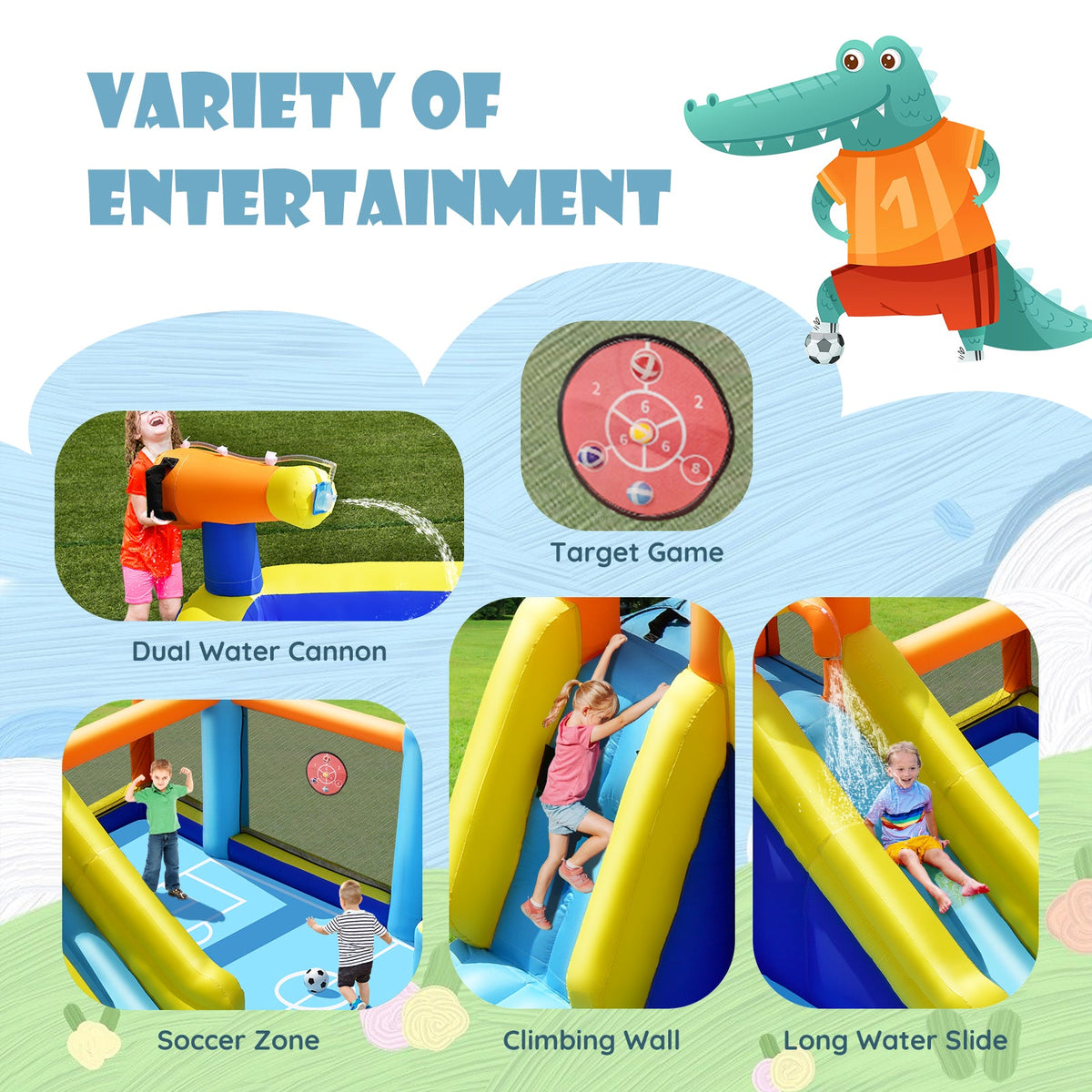 Giant Soccer Themed Inflatable Water Slide Bouncer with Splash Pool without Blower