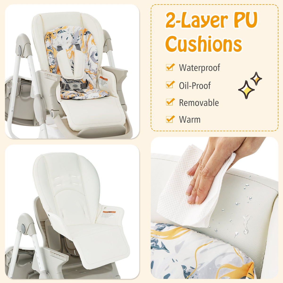 Multifunctional Folding Baby High Chair with Rolling Wheels and Adjustable Height