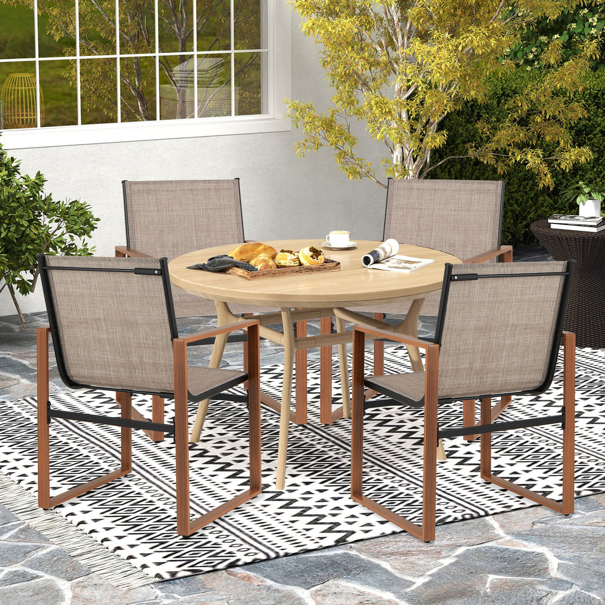 Outdoor Dining Chairs with Breathable Seat and Backrest Set of 2