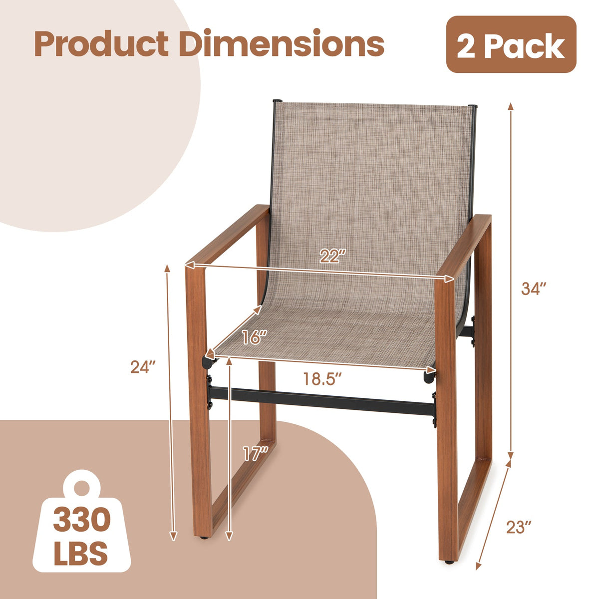 Outdoor Dining Chairs with Breathable Seat and Backrest Set of 2