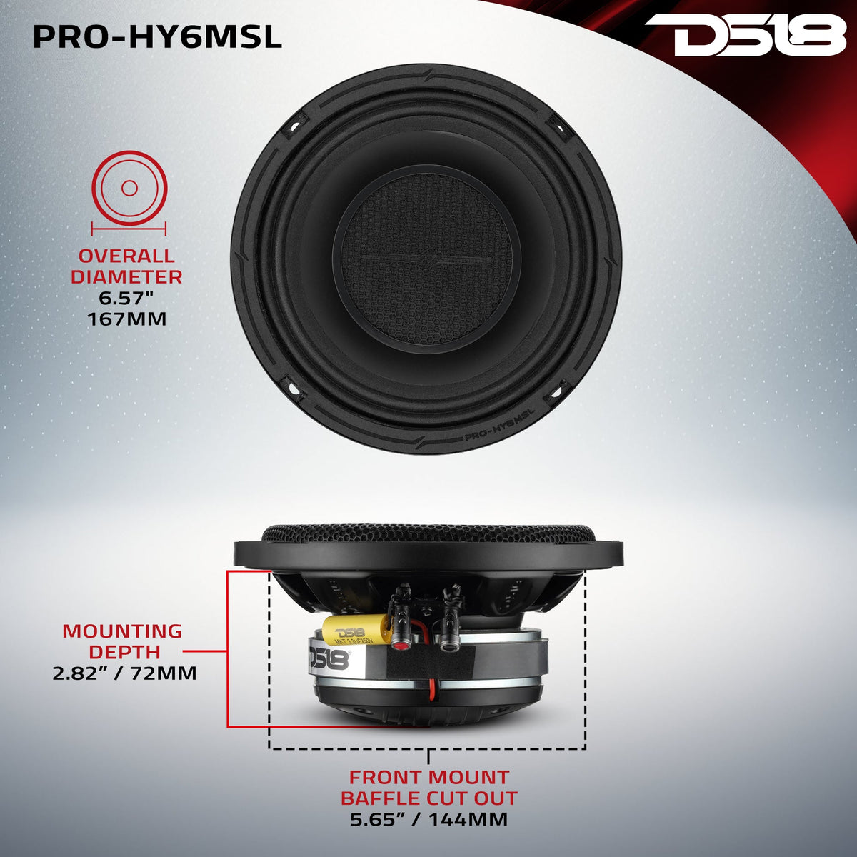 PRO 6.5" Shallow Coaxial Hybrid Mid-Range Loudspeaker with Built-in Driver | 150W RMS 8-Ohm DS18