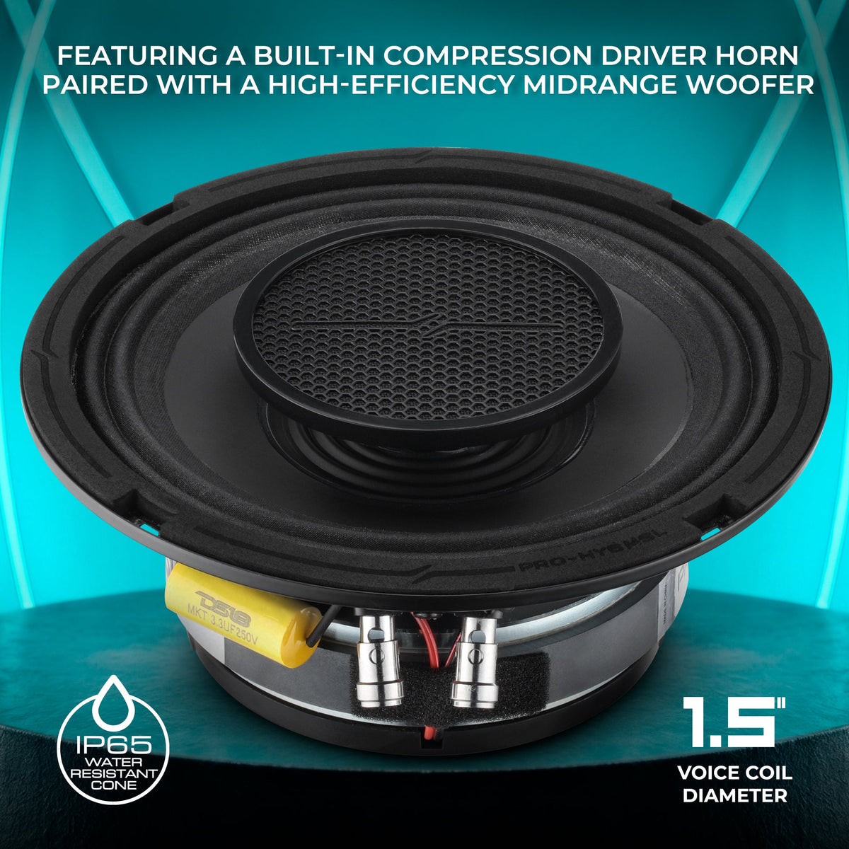 PRO 6.5" Shallow Coaxial Hybrid Mid-Range Loudspeaker with Built-in Driver | 150W RMS 8-Ohm DS18