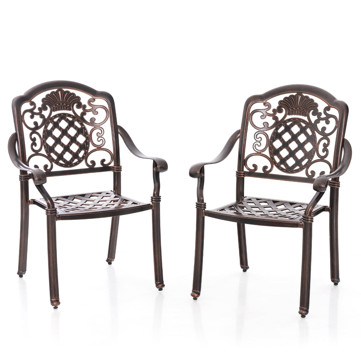 Patio Cast Aluminum Dining Chairs Set of 2 Metal Armchairs Stackable-Copper