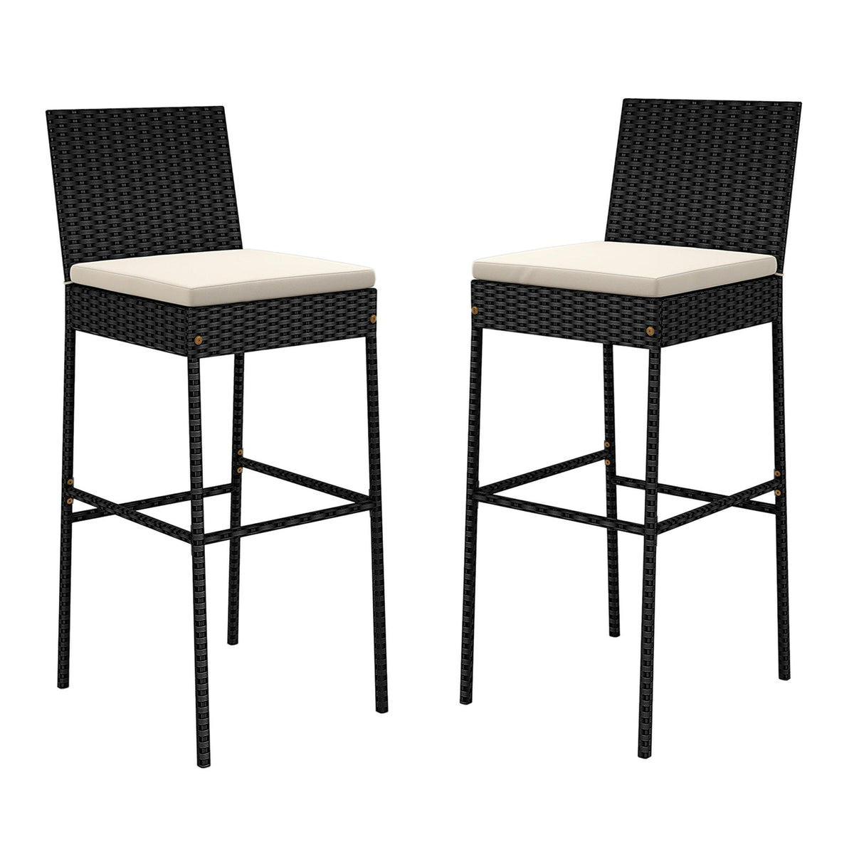 Patio Wicker Barstools Set of 2 with Footrest and Backrest for Backyard DirectDeals