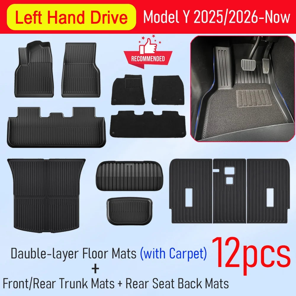 Tesla Model Y Juniper 2025–2026 All-Weather Floor Mats | Full Interior Protection Set MyPetiteCar.com