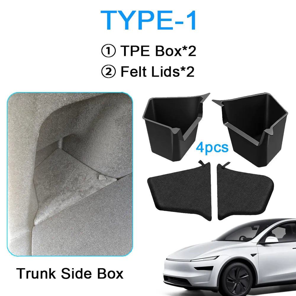 2025 2026 Model Y Juniper Rear Trunk Storage Bins for Tesla Model Y Juniper Trunk Mat Cargo Liner Side Box Organizer Accessories MyPetiteCar.com