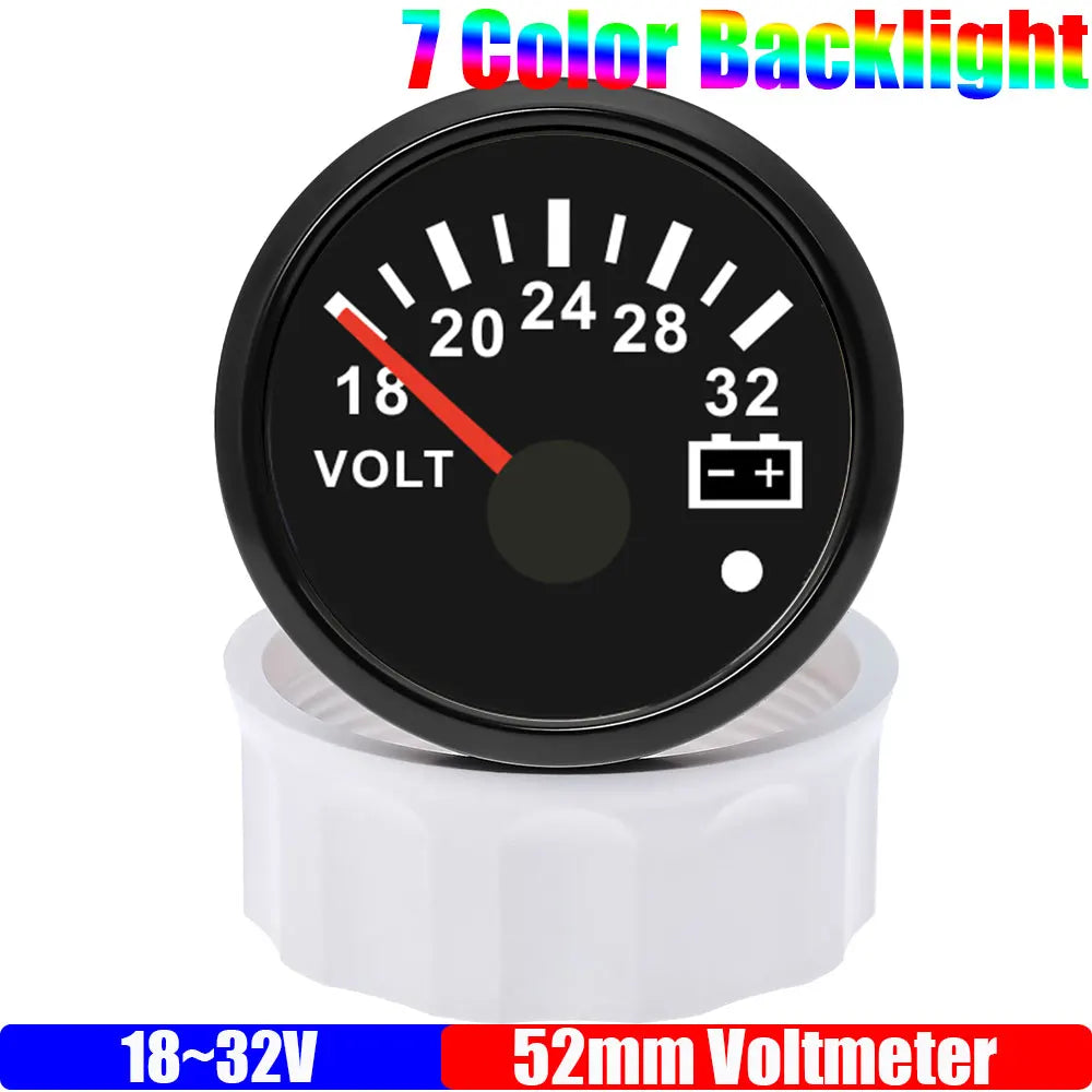 7 Color Backlight 52mm Voltmeter with Alarm | 8-16V / 18-32V for 12V 24V Car Marine MyPetiteCar.com