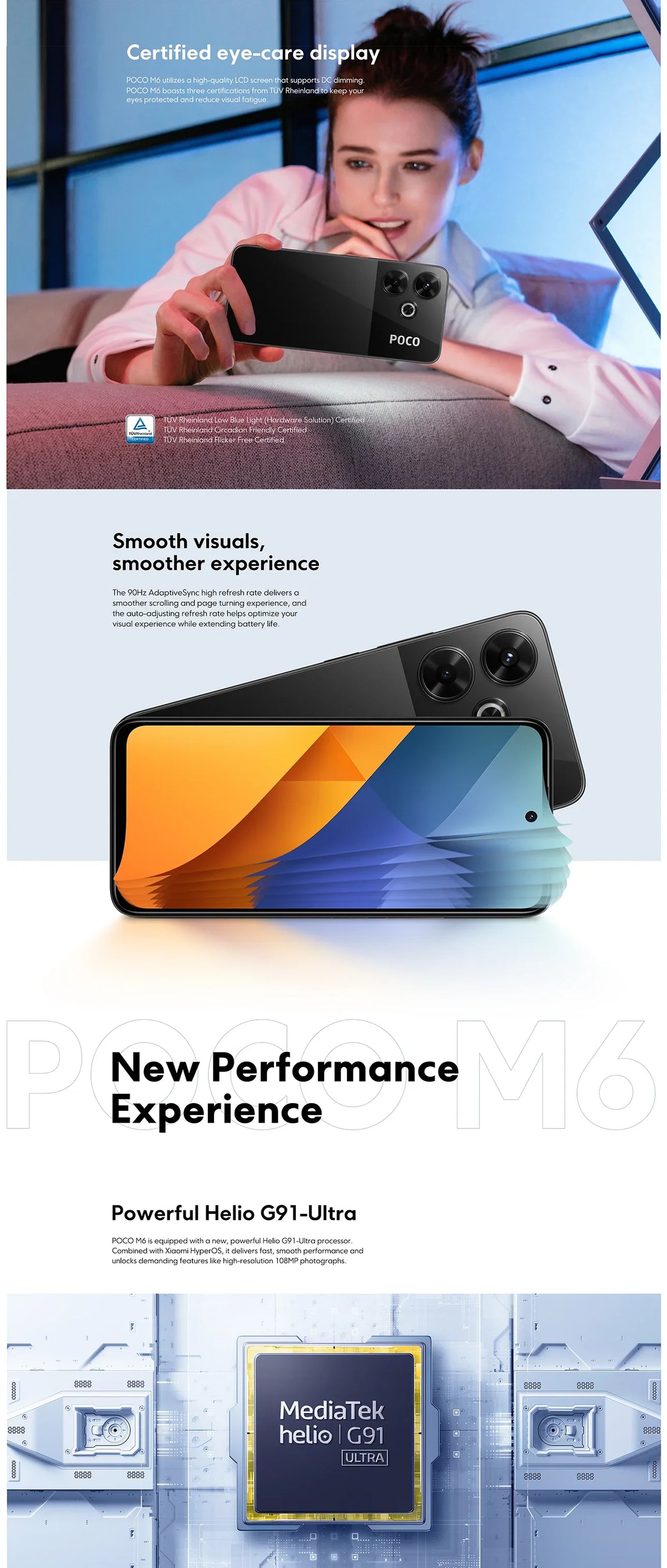 Global Version POCO M6 Smartphone Helio G91-Ultra Processor 5030mAh Large Battery 6.79" 90Hz FHD+ Display 108MP Camera Cellphone