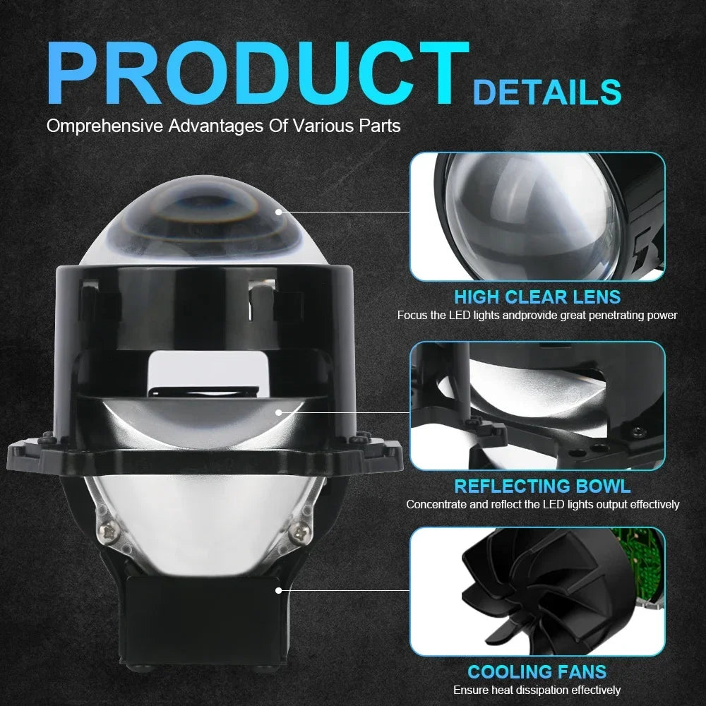 2PCS 3 Inch Bi LED Projector Headlights Lenses | 130W 60000LM Upgrade for Hella LED Lights MyPetiteCar.com