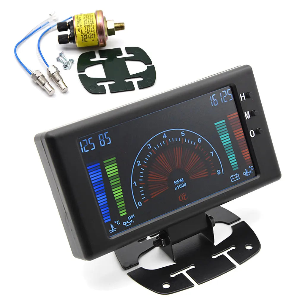 5 Inch LCD 6-in-1 Car Gauge: Tachometer, Voltmeter, Oil Pressure, Water Temp and Clock