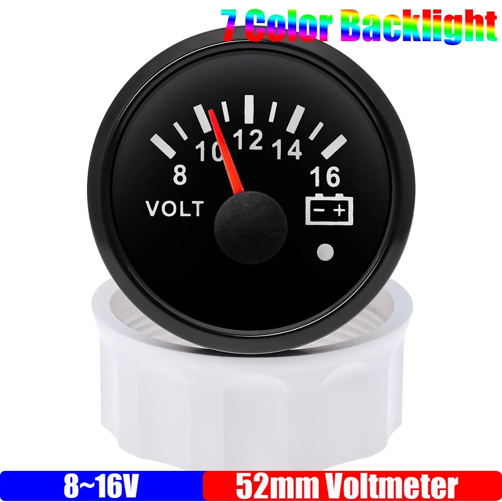 7 Color Backlight 52mm Voltmeter with Alarm | 8-16V / 18-32V for 12V 24V Car Marine MyPetiteCar.com