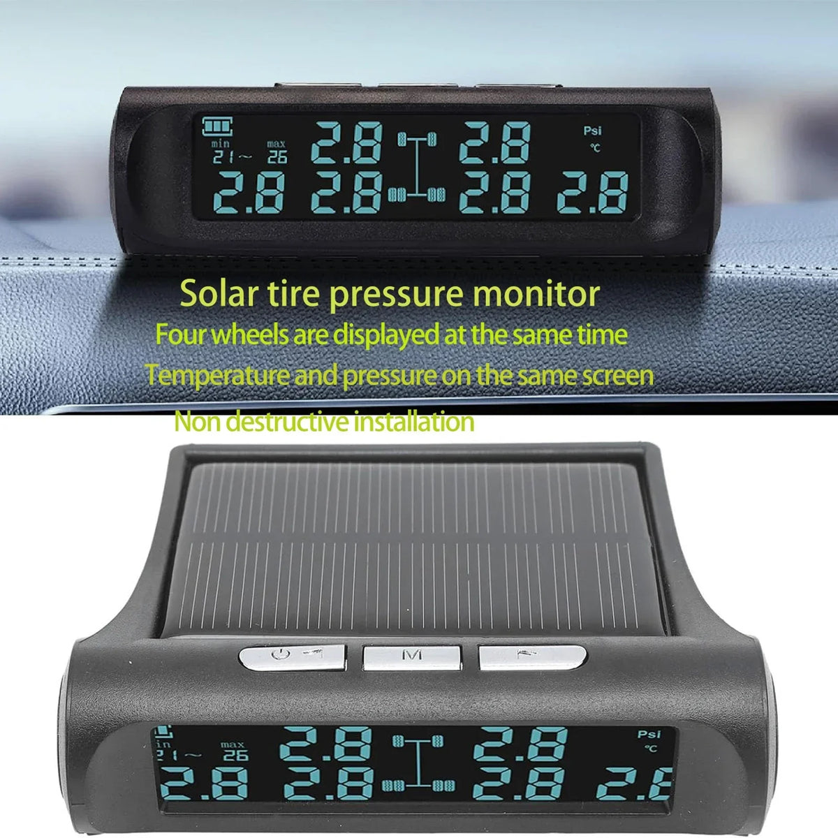 Car Tire Pressure Monitoring System | 4-Sensor TPMS with Solar Display MyPetiteCar.com