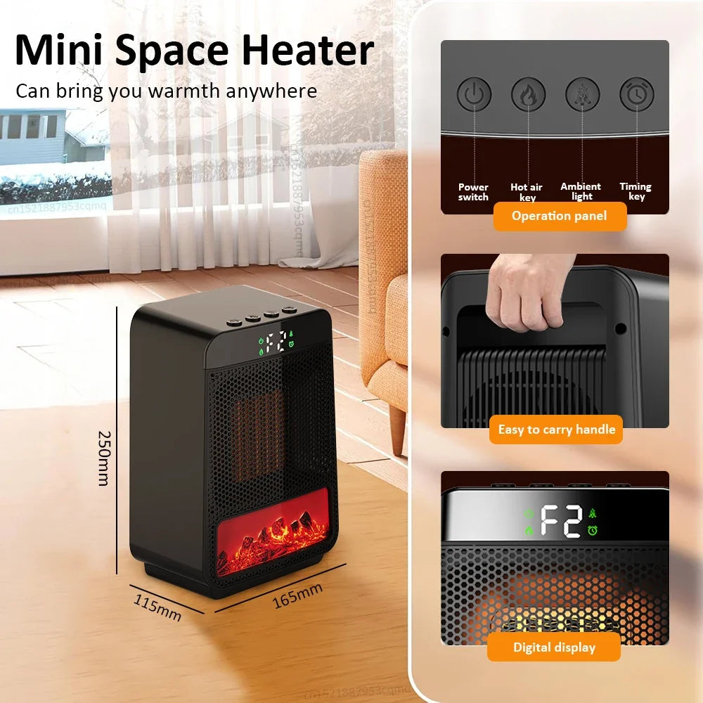 Hot Air Blower Desktop Electric Heater with Thermostat Heating Fan Warm Air Blower for Household Bedroom Office Space Heater
