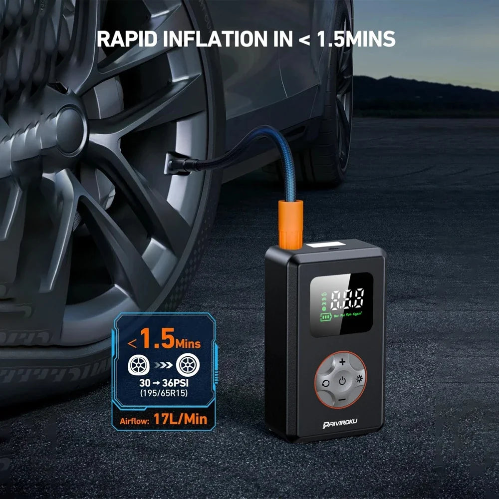 Portable Tire Inflator Cordless Air Compressor | 150 PSI Mini Bike Pump with LED Light MyPetiteCar.com
