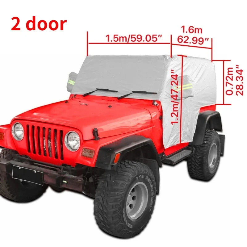 Silver SunShield Cover for Jeep Wrangler TJ 1997-2006 | Weatherproof Half Car Cover
