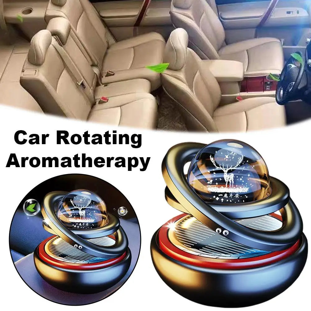 Car Air Freshener Solar Rotating Aromatherapy Star Ball Double Ring Suspended Ornament Diffuser Interior Decoration MyPetiteCar.com