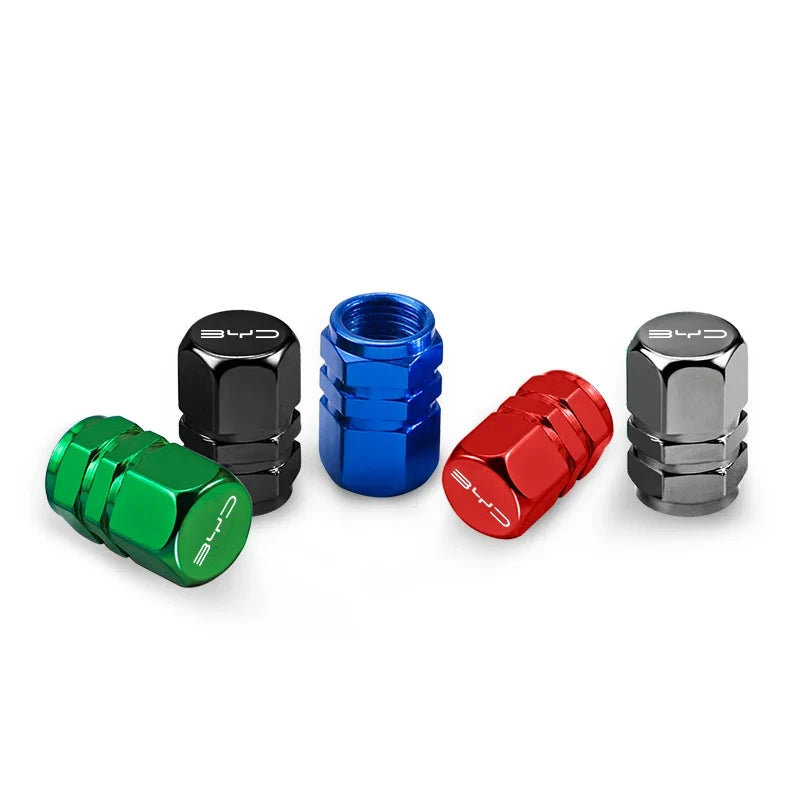 4Pcs Aluminum Alloy Tire Valve Caps for BYD Models | Waterproof Dustproof Cover Set