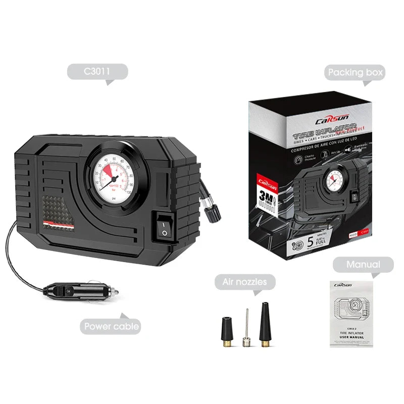 CARSUN Mini Air Pump Tire Inflator Portable Compressor | Digital Wired Car Tyre Inflator for Bicycle Balls MyPetiteCar.com