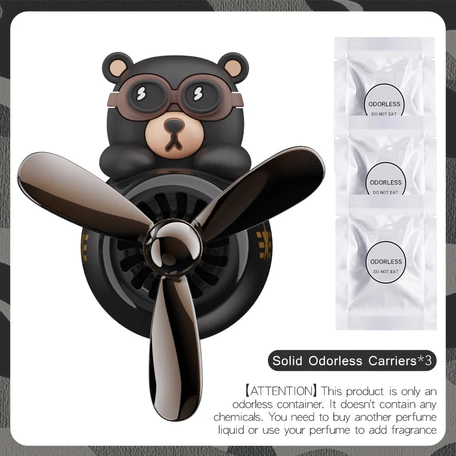 No Fragrance DIY Perfume Rotating Propeller Bear Car Air Freshener Ornament | Cool Vent Diffuser Decor