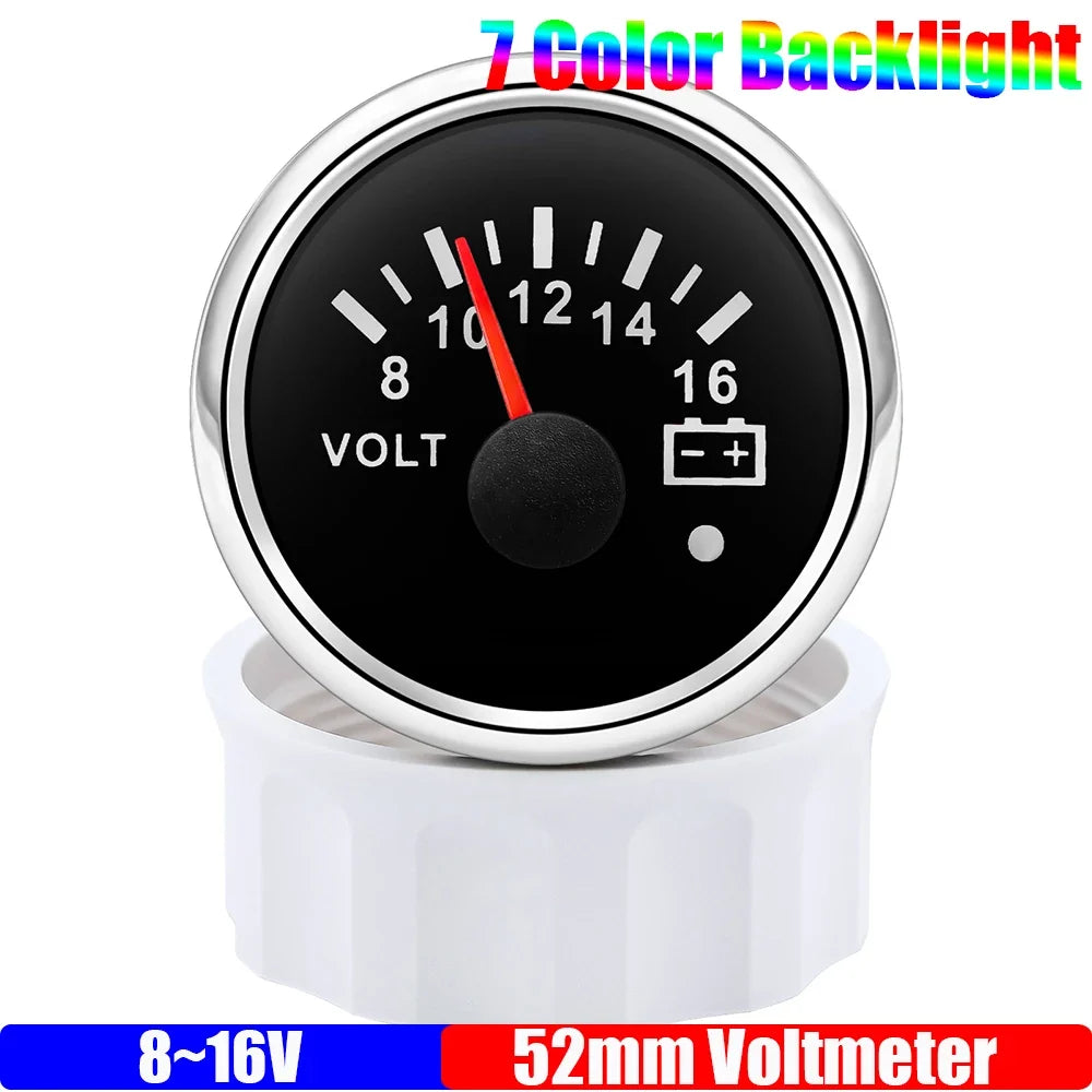 7 Color Backlight 52mm Voltmeter with Alarm | 8-16V / 18-32V for 12V 24V Car Marine MyPetiteCar.com