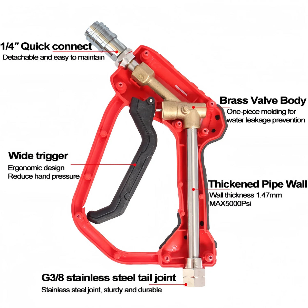 Quick Connect High Pressure Car Wash Short Gun | Fits 3/8 & M22-14/15mm Pressure Washer Hose