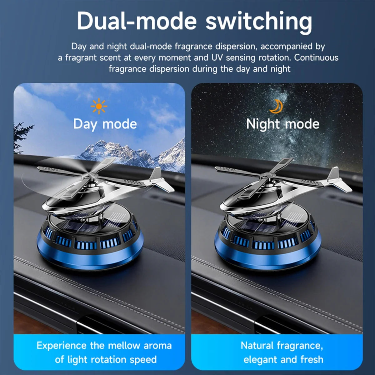 Solar Powered Air Freshener | Airplane Helicopter Rotatable Car Dashboard Decoration