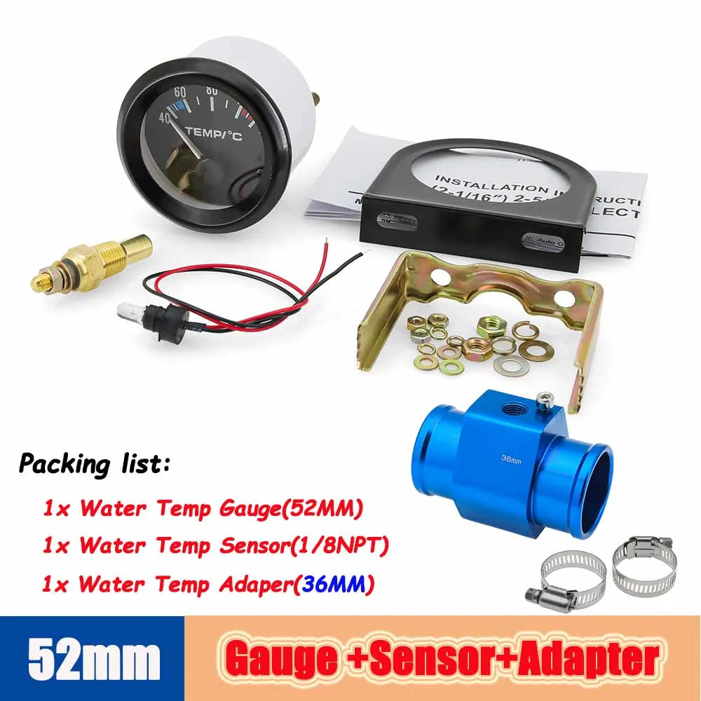 40-120 Celsius Car 52mm Water Temperature Gauge with Adaptor Joint Pipe | Racing 12V Radiator Temp Meter MyPetiteCar.com