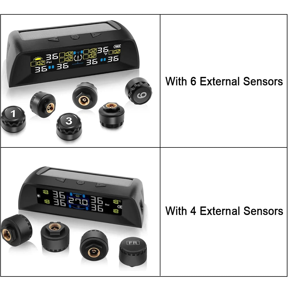 4/6 Sensors TPMS Tire Pressure Monitoring System | Solar Wireless Car Tire Pressure Monitor MyPetiteCar.com