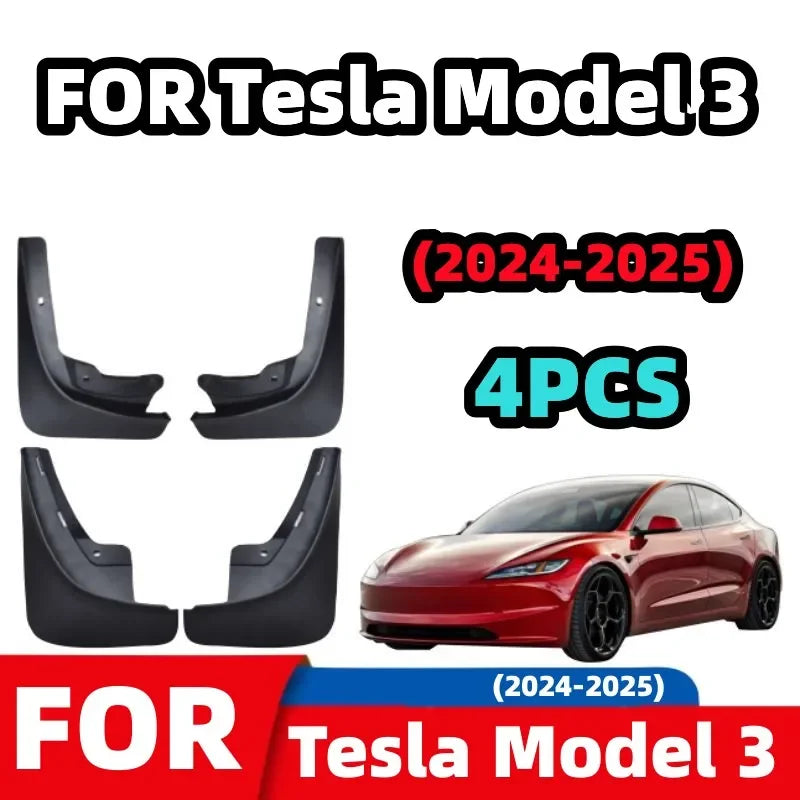 Tesla Model 3 Highland Mud Flaps (2024–2026) | Front & Rear Wheel Splash Guards, 4-Piece Set MyPetiteCar.com