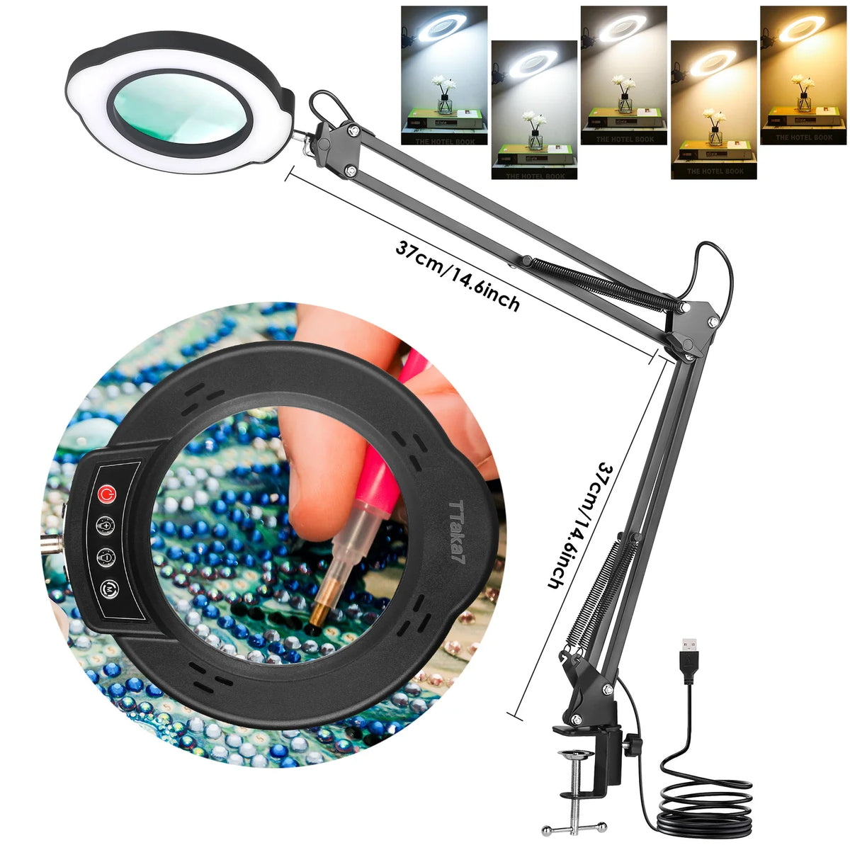 72LED 8X/10X NEW Illuminated Magnifier USB 3 Colors LED Magnifying Glass for Soldering Iron Repair/Table Lamp/Skincare Beauty