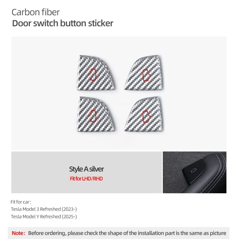 For Tesla Model 3 Highland Model Y Carbon Fiber Door Switch Trim | Interior Stickers MyPetiteCar.com