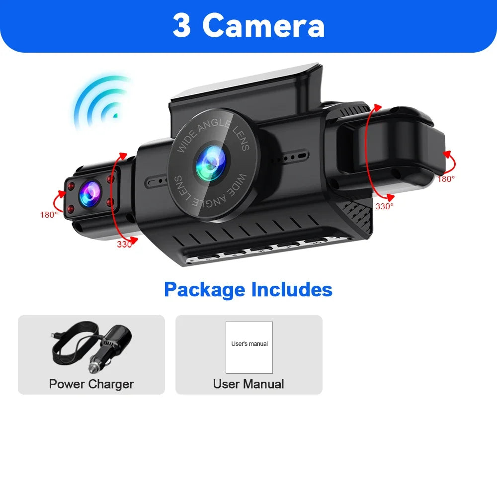 4CH WiFi Dash Cam Front FHD 1080P | 360° Car DVR with Parking Mode