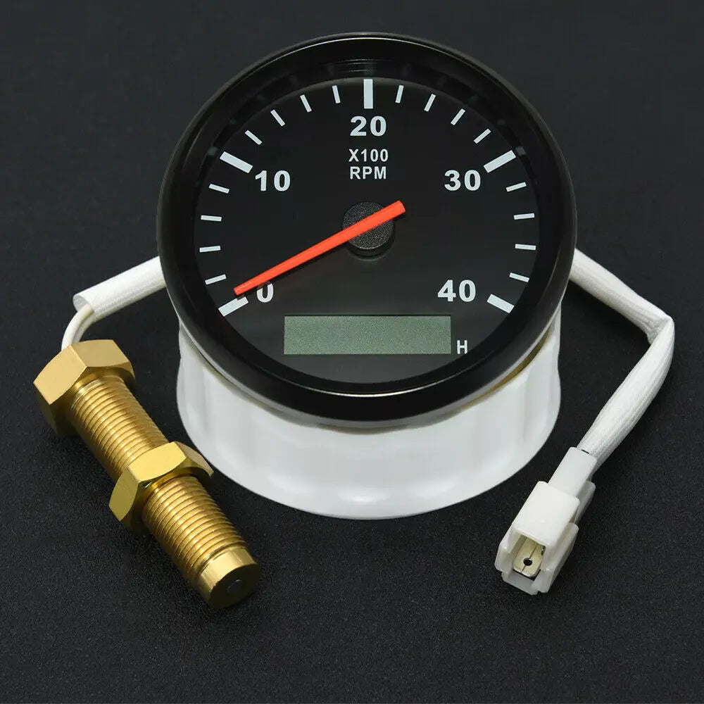 85mm Diesel Engine Tachometer 0-4000RPM | Digital LCD Hour Meter with M16/M18 RPM Sensor