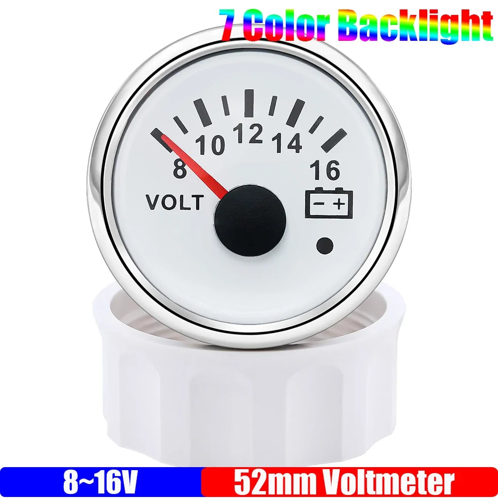 7 Color Backlight 52mm Voltmeter with Alarm | 8-16V / 18-32V for 12V 24V Car Marine MyPetiteCar.com
