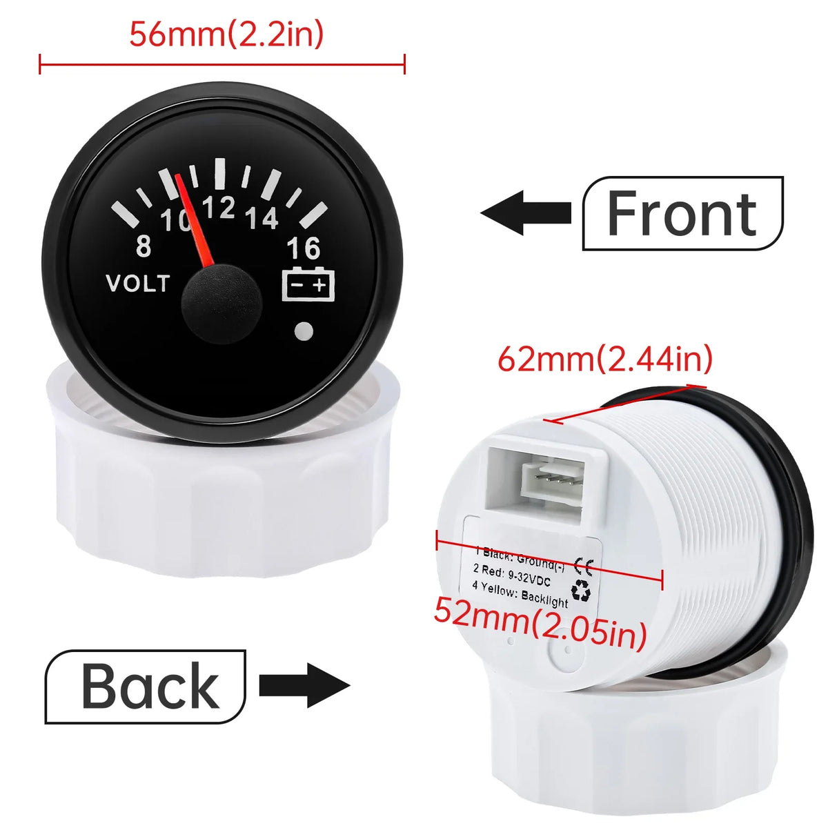 7 Color Backlight 52mm Voltmeter with Alarm | 8-16V / 18-32V for 12V 24V Car Marine MyPetiteCar.com